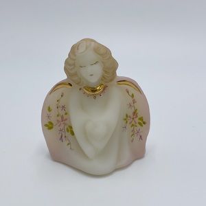 Vintage Fenton Satin Art Glass "Guardian Angel" Figurine Hand Painted & Signed.